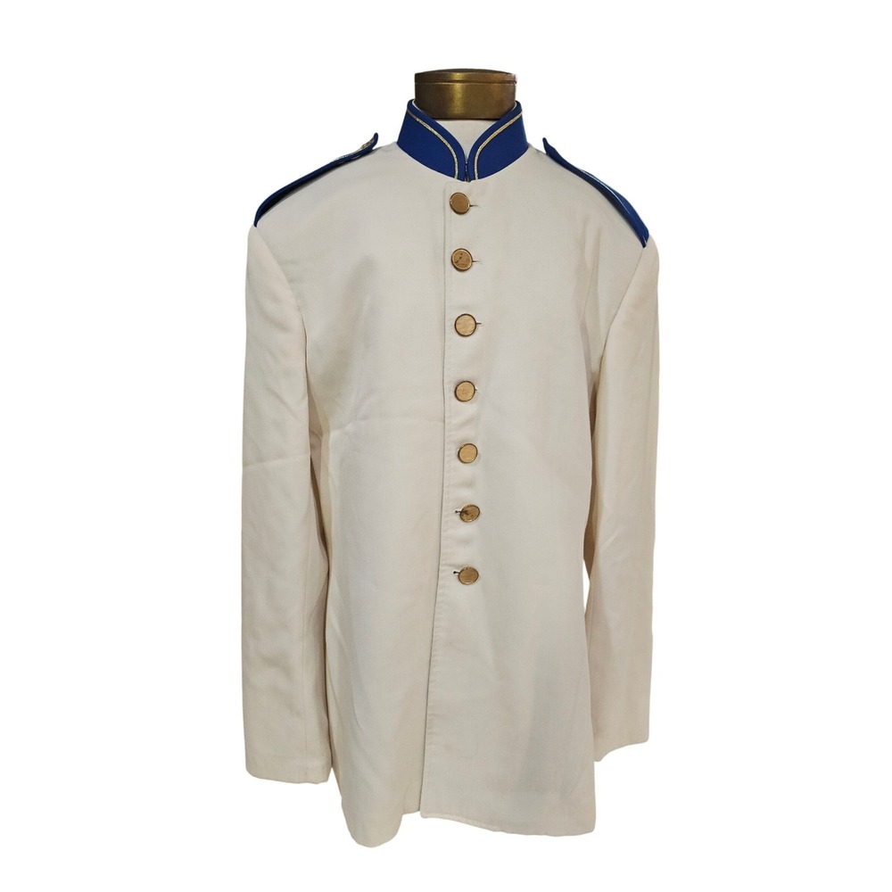 DeMoulin Men's White Blue Gold Trim Band‎ Marching Band Uniform Jacket